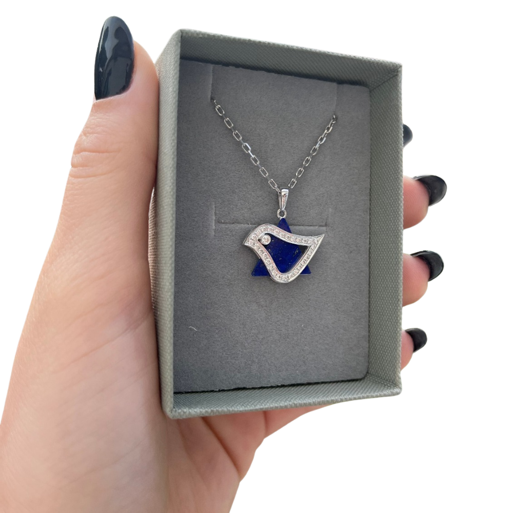 18k White Gold Diamond Lapis Lazuli Dove Star of David Pendant