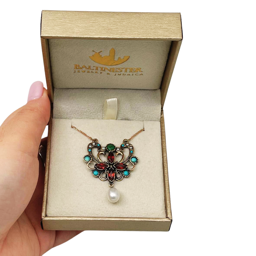 Israeli Designer Gemstone Butterfly Rose Gold Necklace