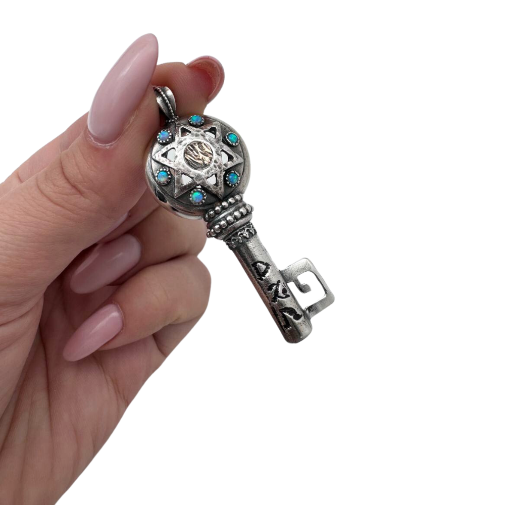 Kabbalah Necklace - Sterling Silver and Gold Key Opal