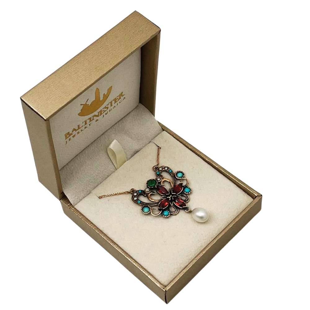 Israeli Designer Gemstone Butterfly Rose Gold Necklace