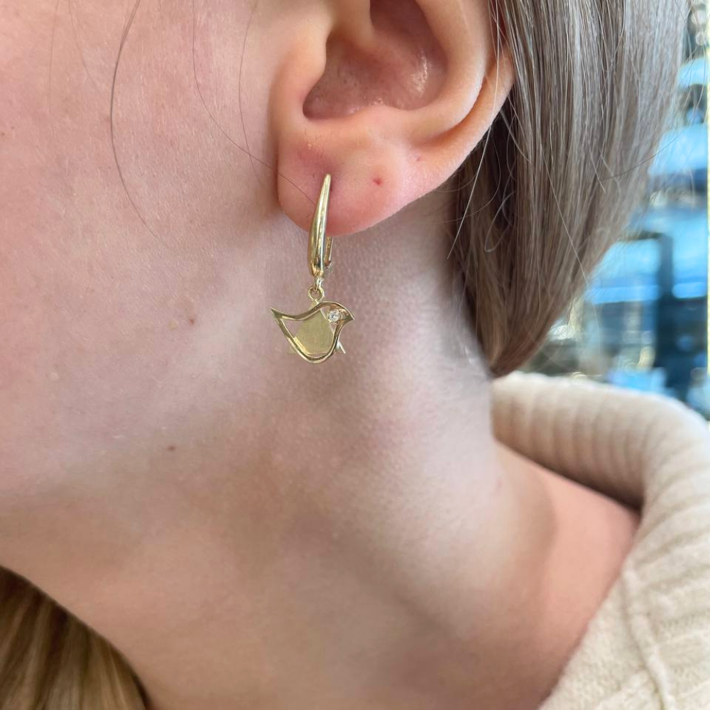 14k Gold Diamond Star of David and Dove Earrings