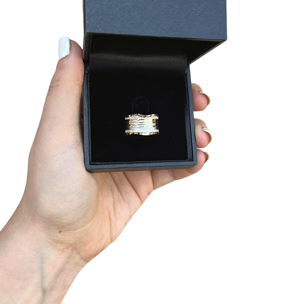 14k Gold Tricolor Textured Wide Wedding Ring