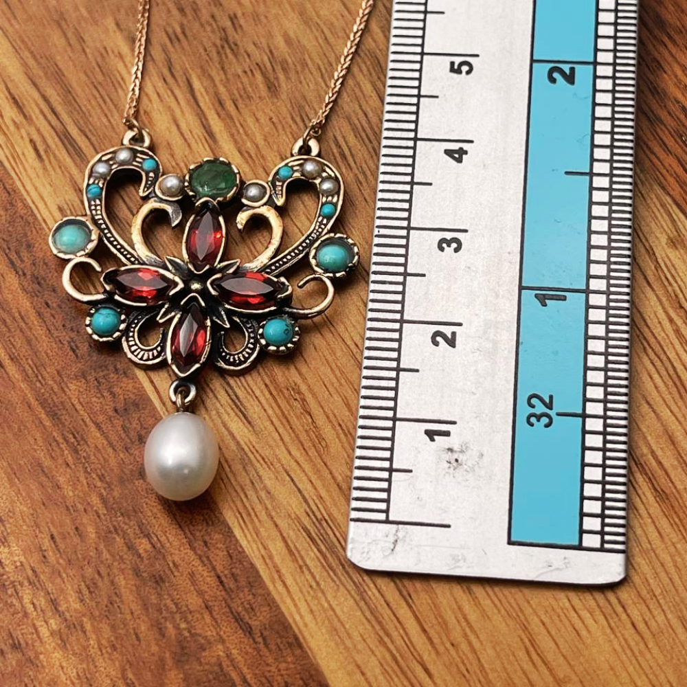 Israeli Designer Gemstone Butterfly Rose Gold Necklace