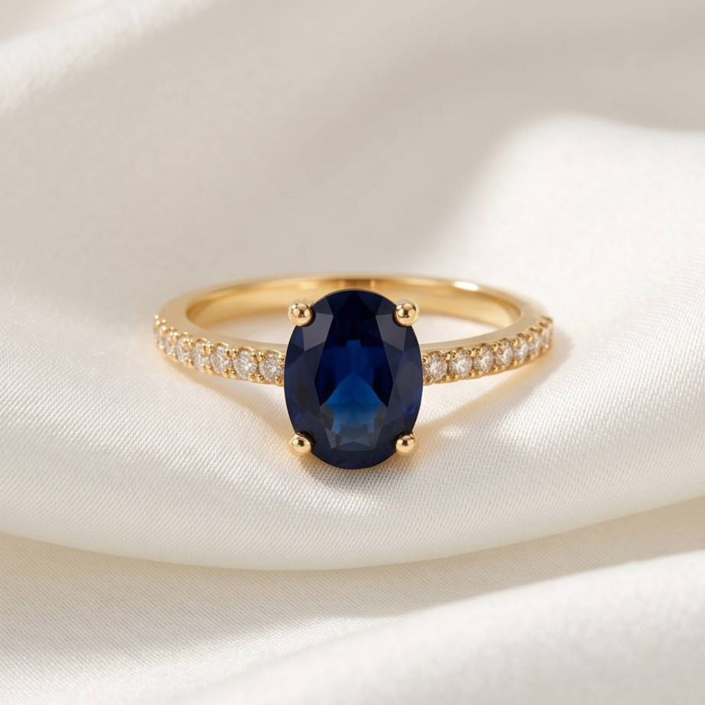 14K Yellow Gold Sapphire & Diamond Ring