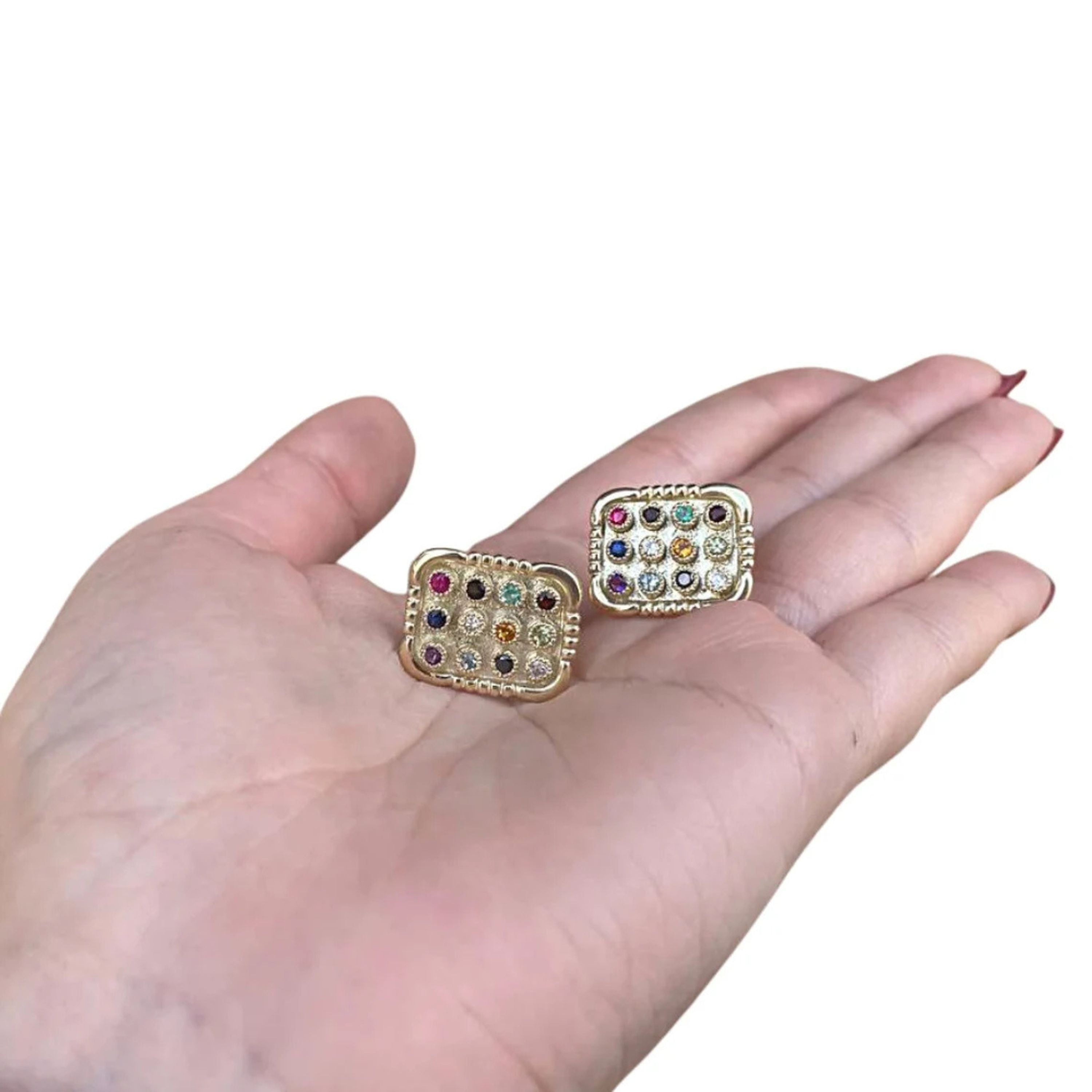 Elegant Choshen Cufflinks 12 Gemstones 14k Yellow Gold