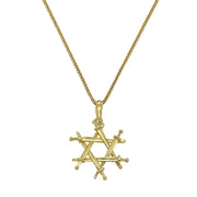 14K Solid Gold Iron Swords Star of David Pendant – Magen David Haravot Barzel Jewish Necklace