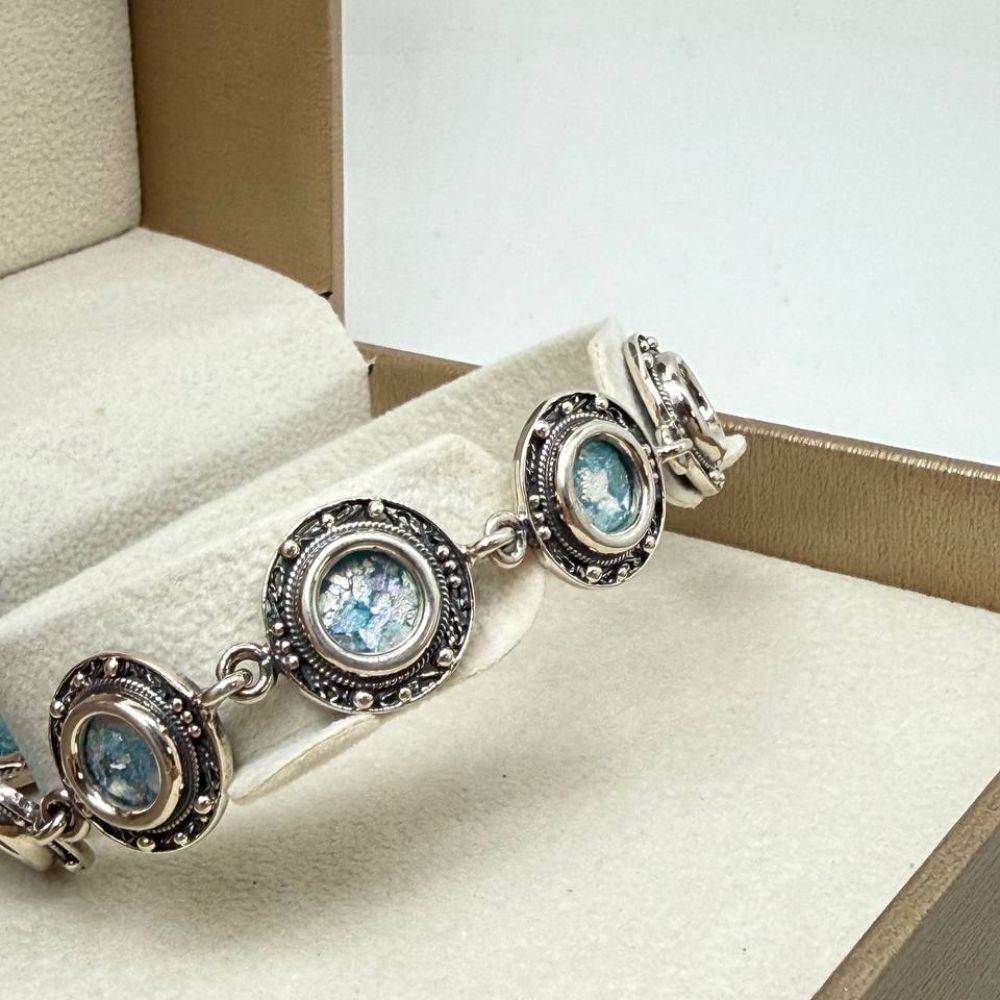 Roman Glass Bracelet in Sterling Silver