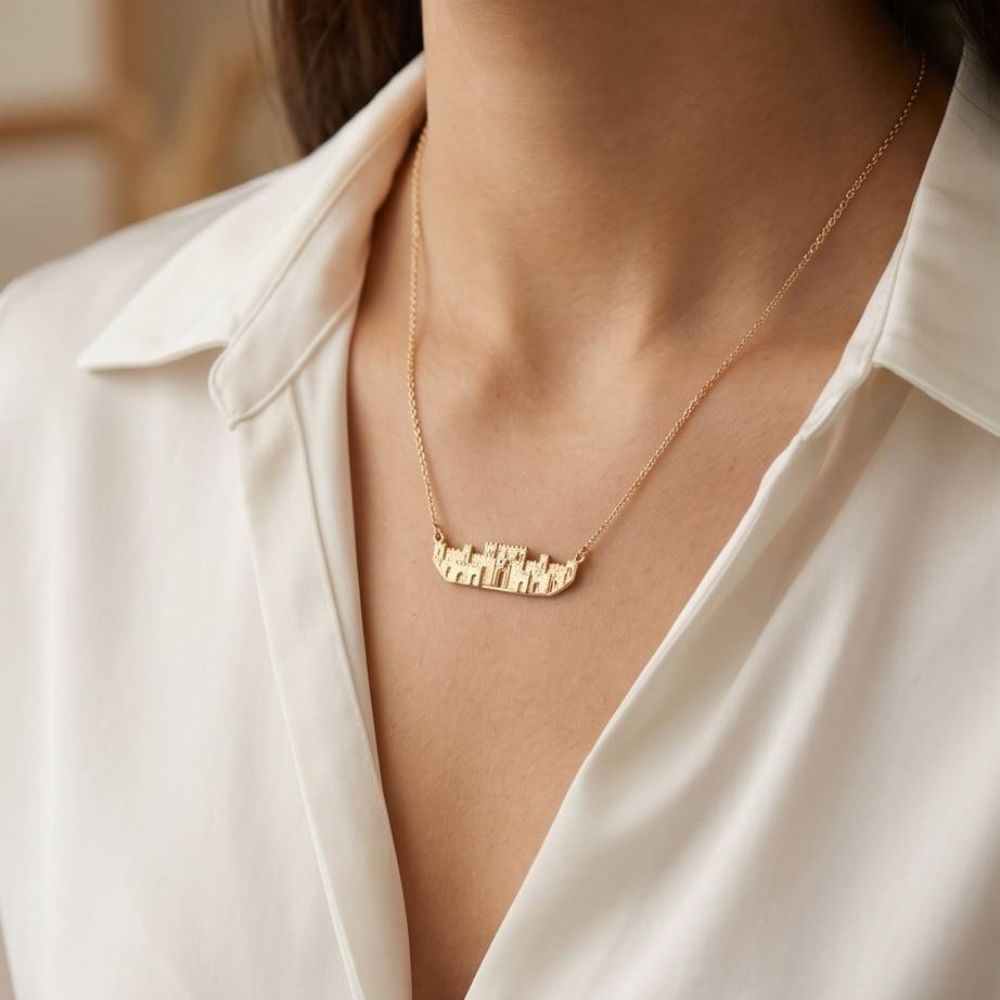 Jerusalem Skyline Necklace in 14K Yellow Gold