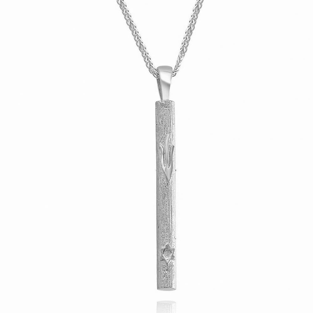 925 Sterling Silver Mezuzah Pendant Necklace with Hebrew Letter "Shin" & Star of David