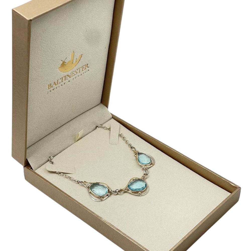 Blue Topaz Necklace in Sterling Silver and Gold