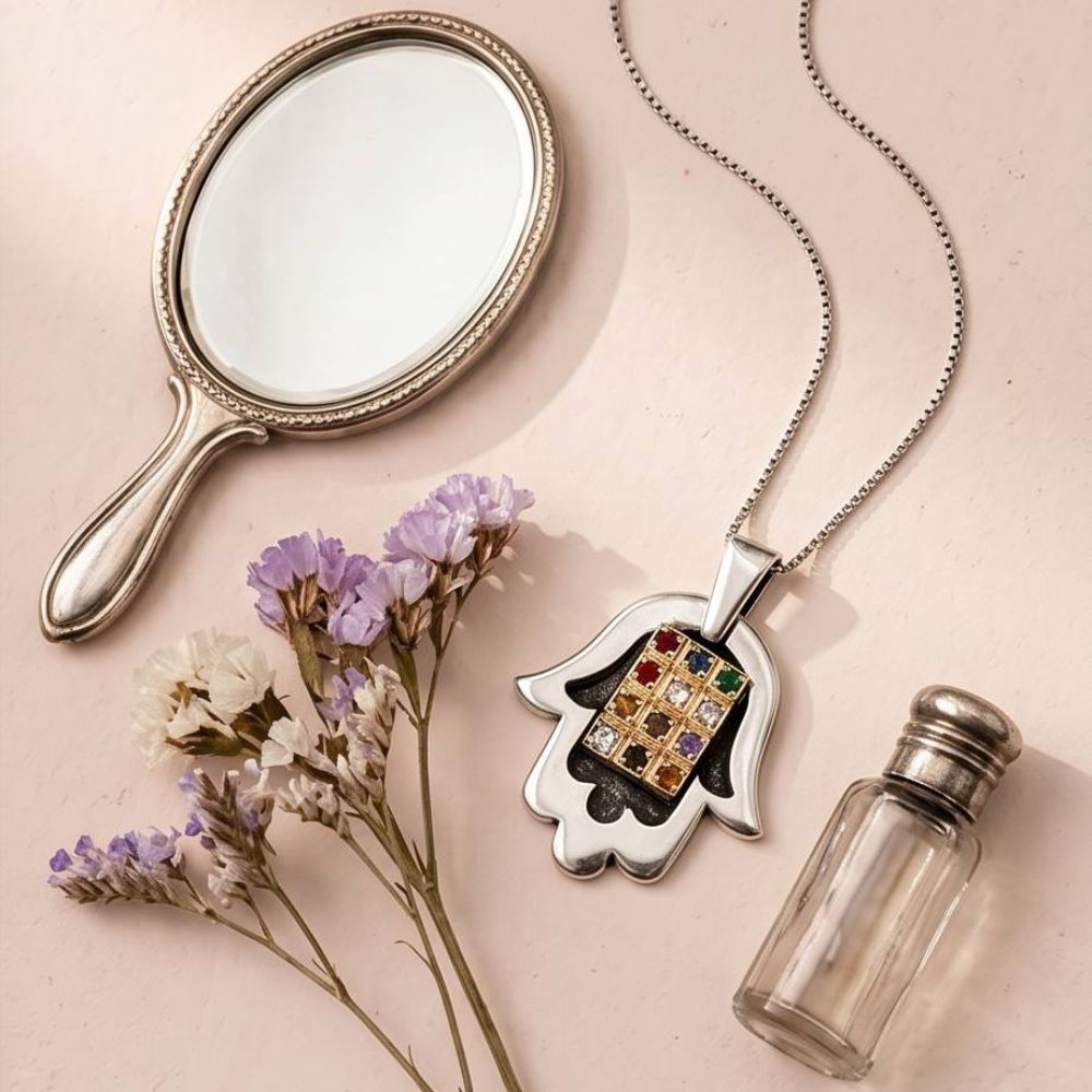 Sterling Silver & 9K Gold Hamsa Hoshen Pendant Necklace