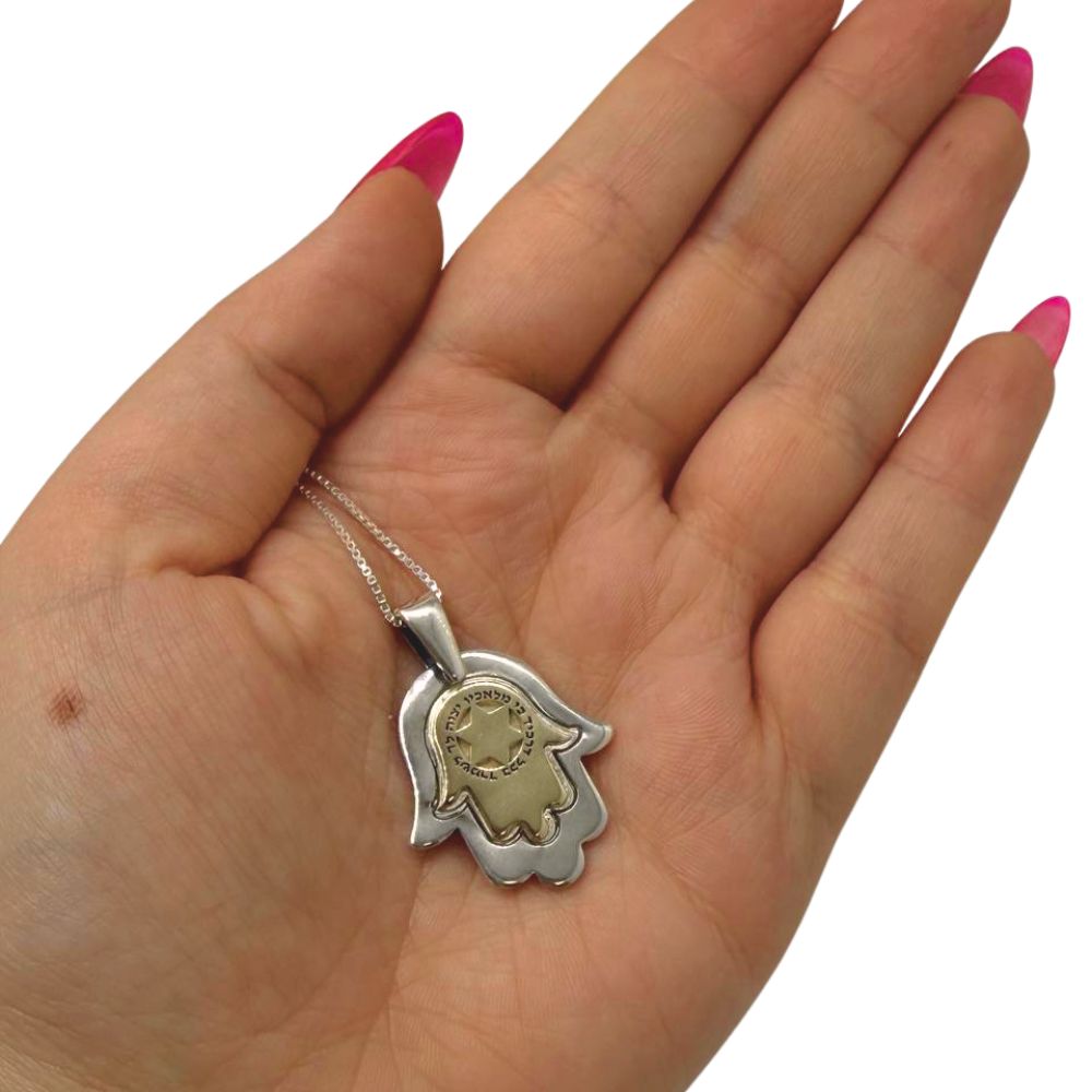 Sterling Silver & 9K Gold Hamsa Star of David Necklace