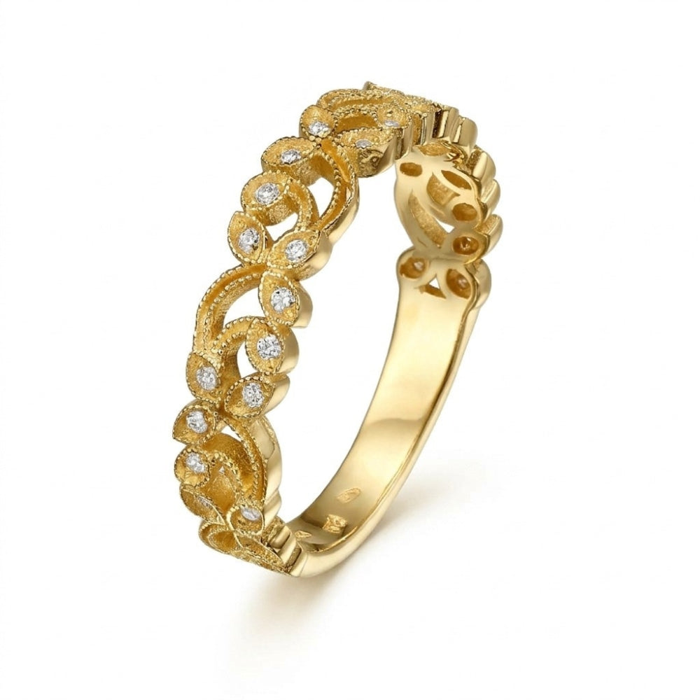 14K Gold Filigree Diamond Ring Floral Band
