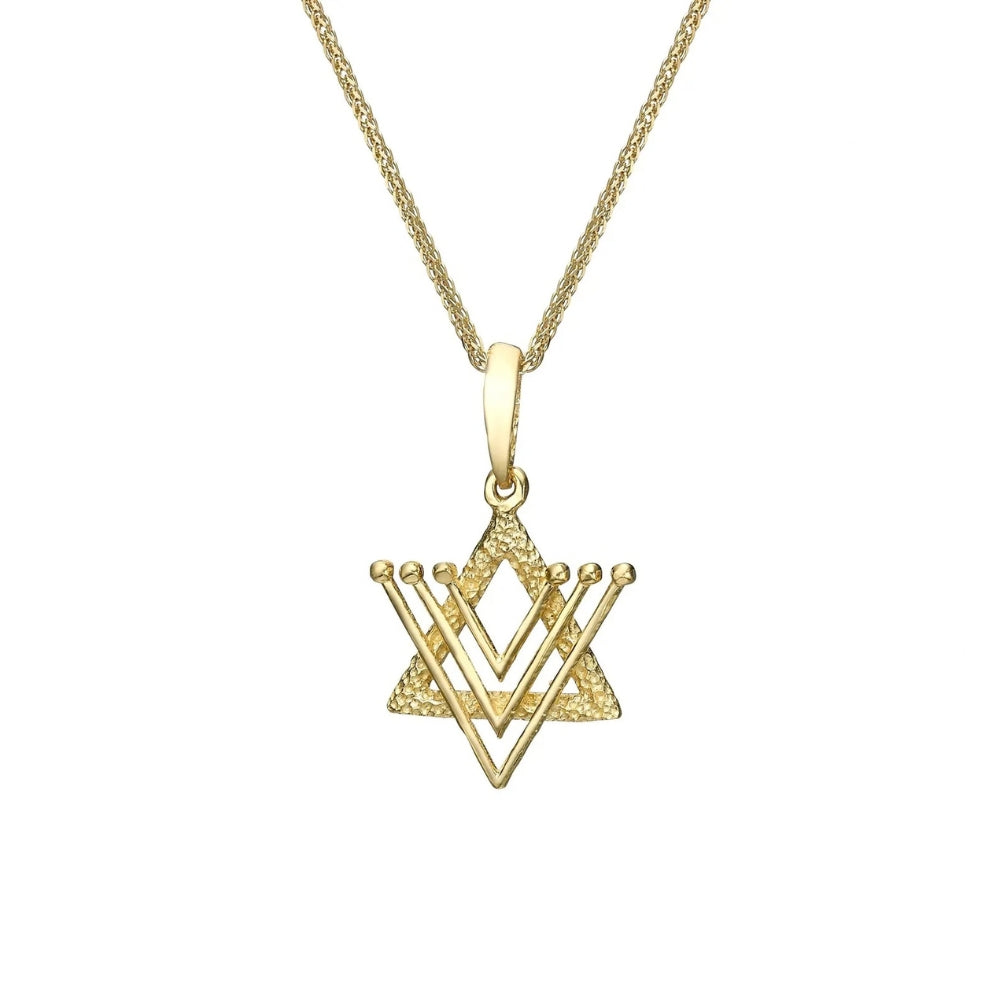 14K Solid Gold Modern Geometric Star of David Pendant