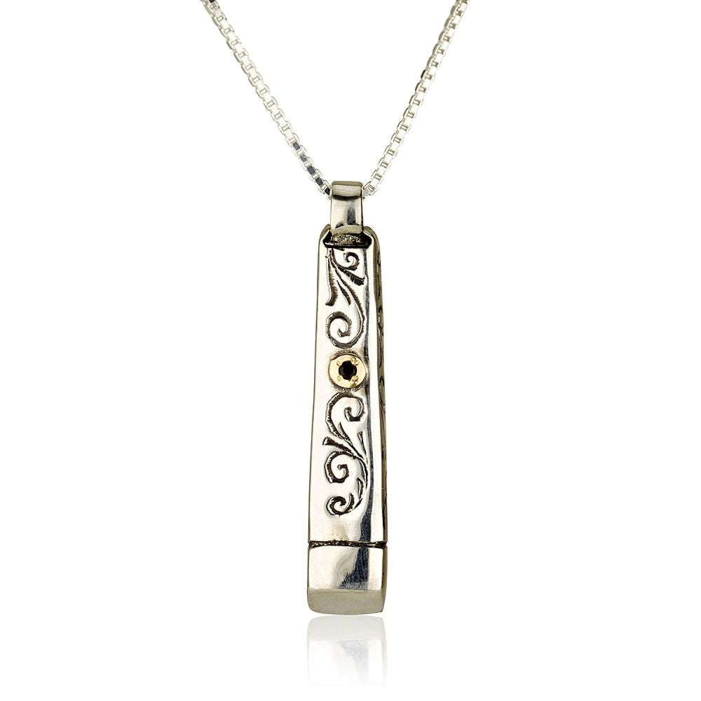 Jewish Mezuzah Kabbalah Pendant Necklace with Red Garnet Stone