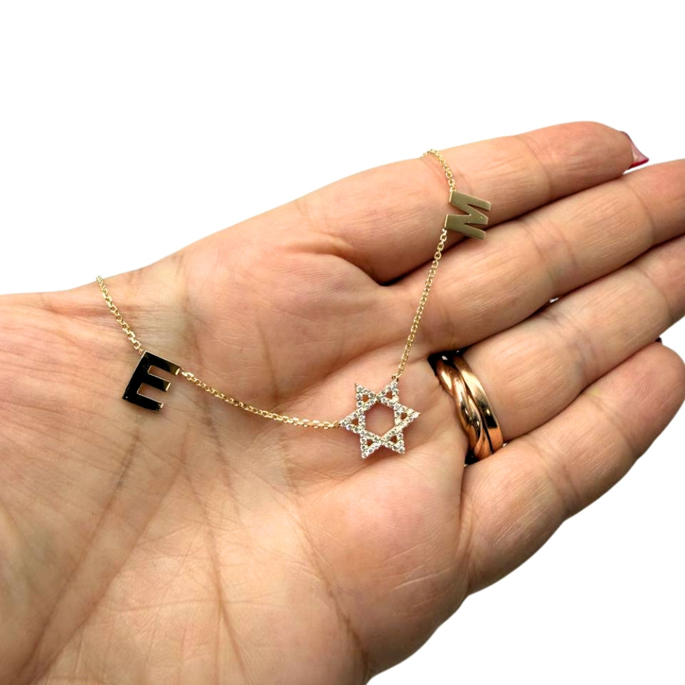 14K Gold Diamond Star of David Personalized Initials Necklace