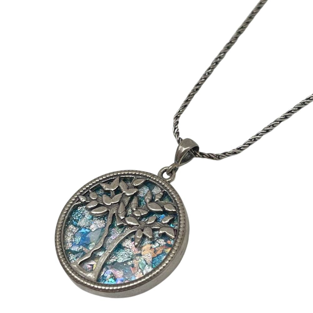 Tree of Life Necklace with Roman Glass in Sterling Silver
