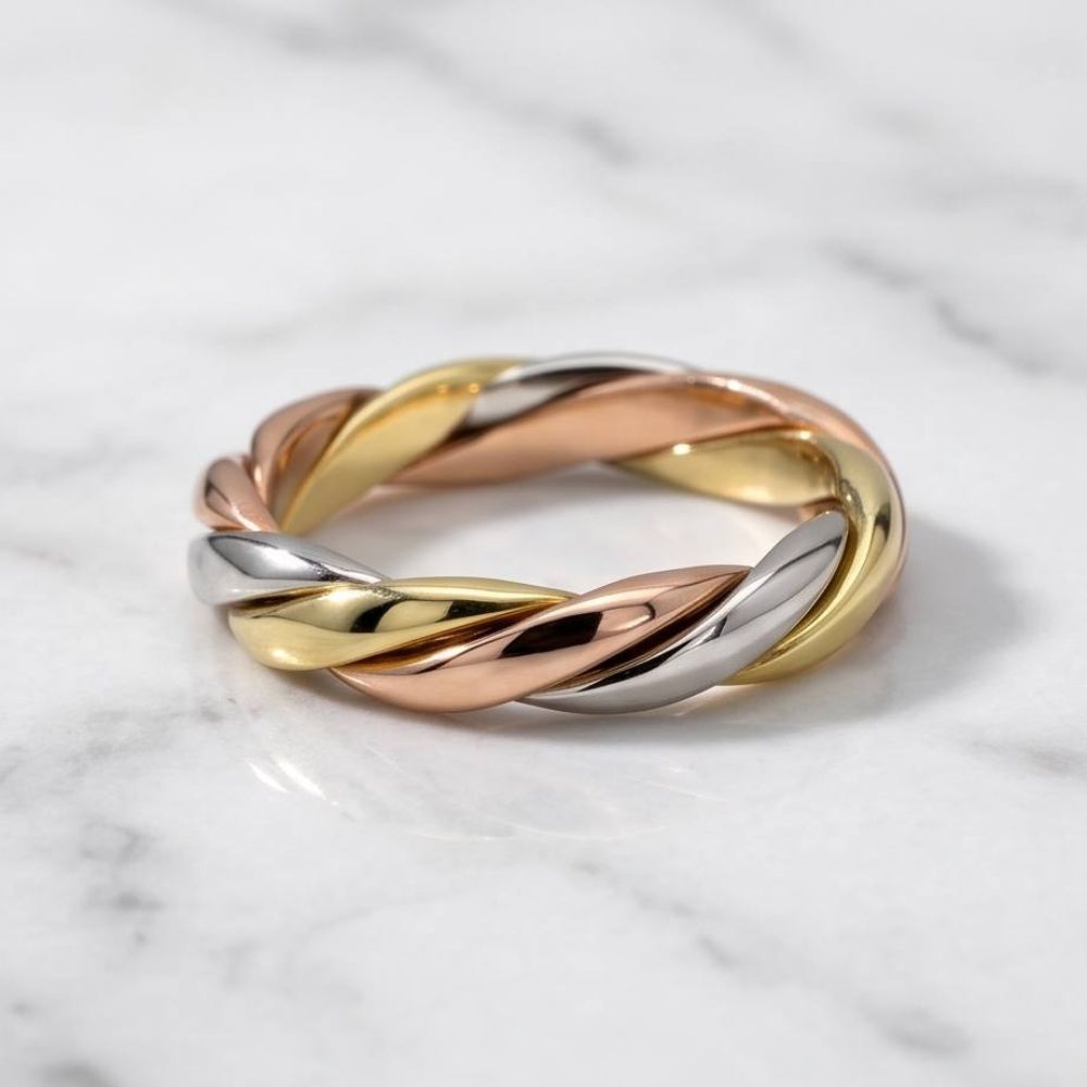 14K Tri-Color Gold Twisted Wedding Ring Braided Band
