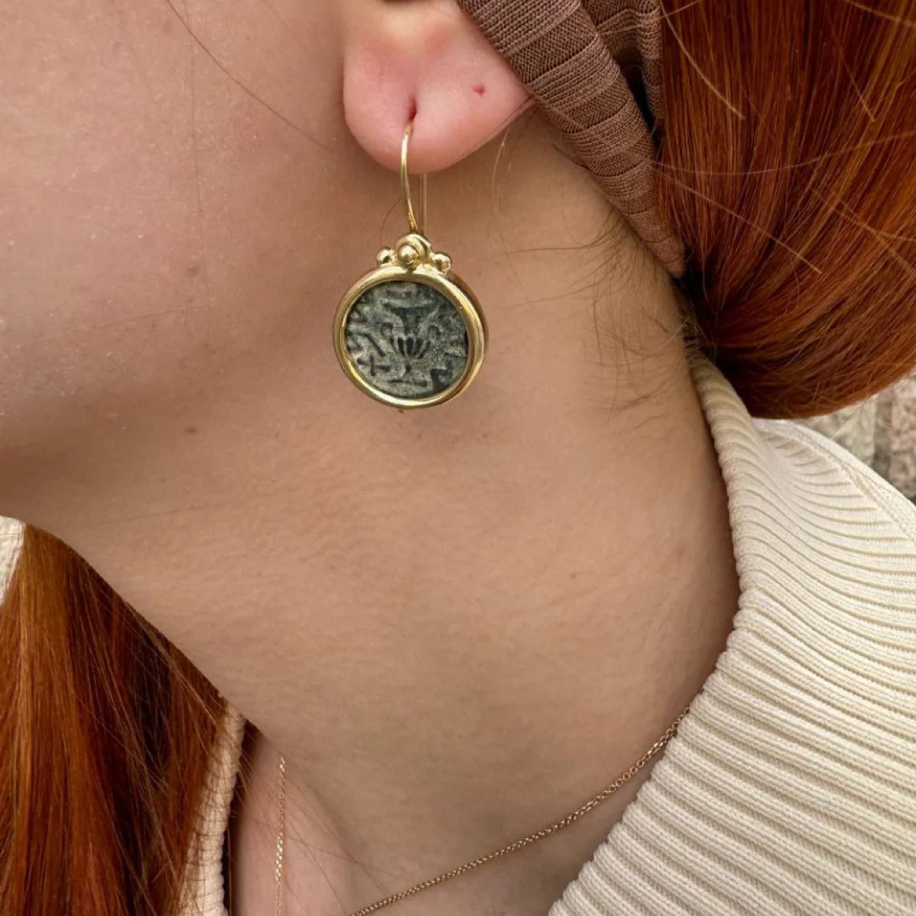 Ancient Masada Coin Earrings 14K Gold