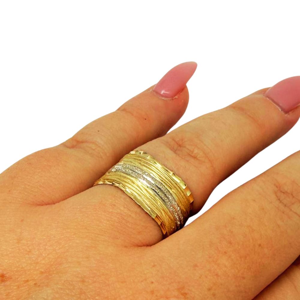 14K Two-Tone Gold Textured Wide Band Ring