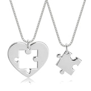 925 Sterling Silver Heart Puzzle Necklace Set – Matching Couple Pendant