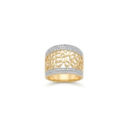 14K Gold Two-Tone Filigree Wide Band Diamond Ring