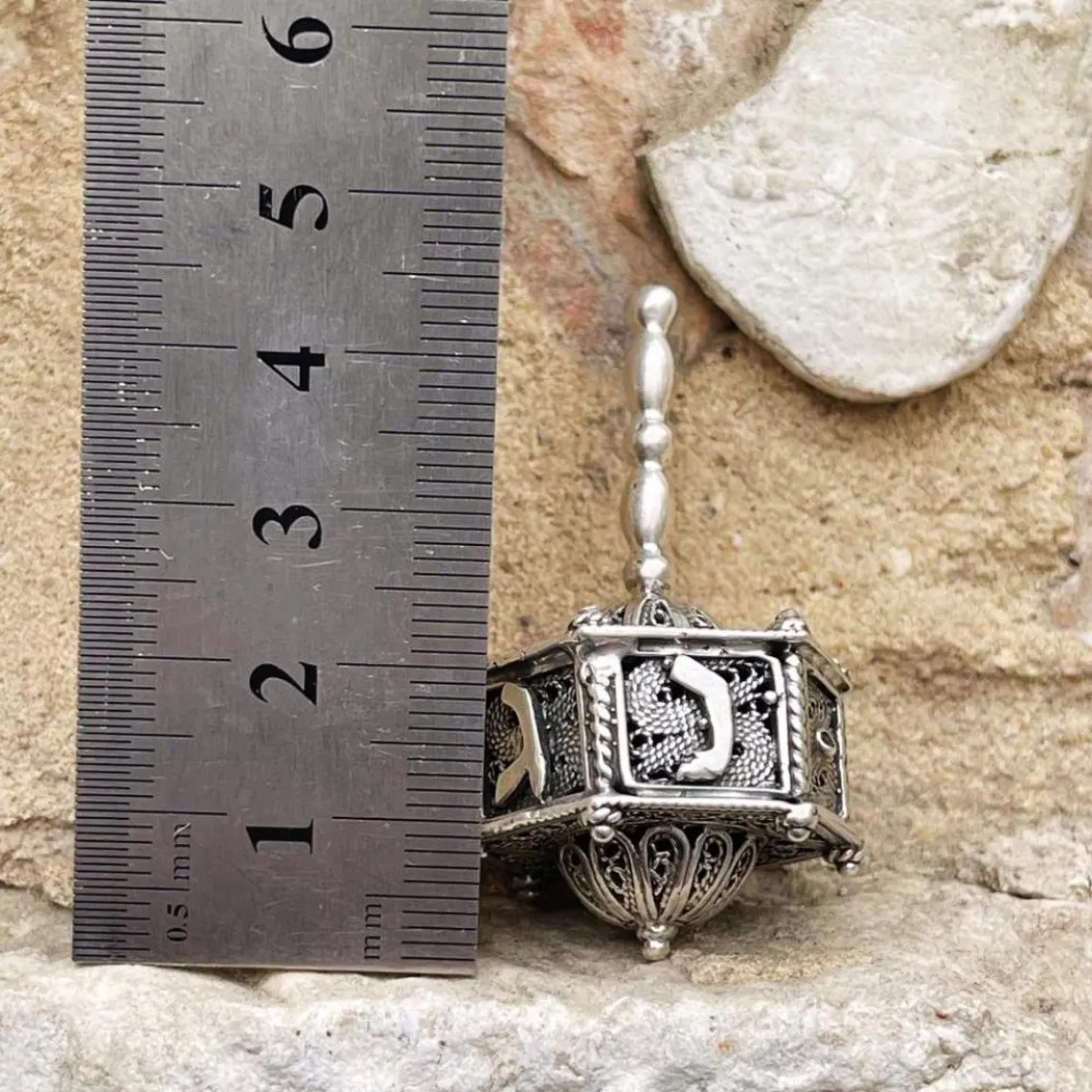 Sterling Silver Hexagon Dreidel with Filigree Art