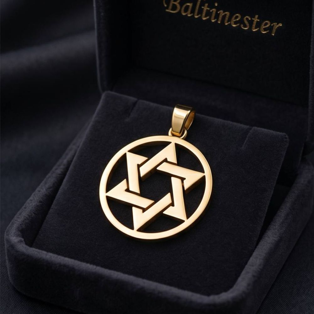 14K Solid Gold Round Star of David Pendant