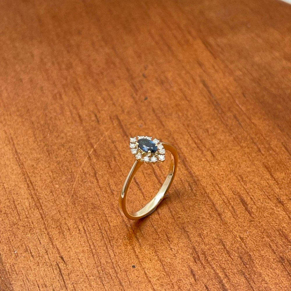 14K Yellow Gold Sapphire & Diamond Halo Ring