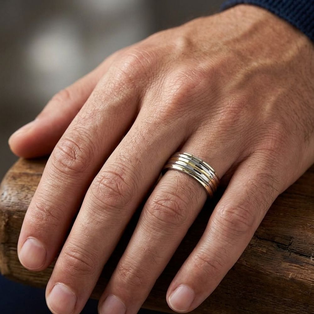 Two Tone 14K Gold Wedding Ring 8mm Unisex Gold Band