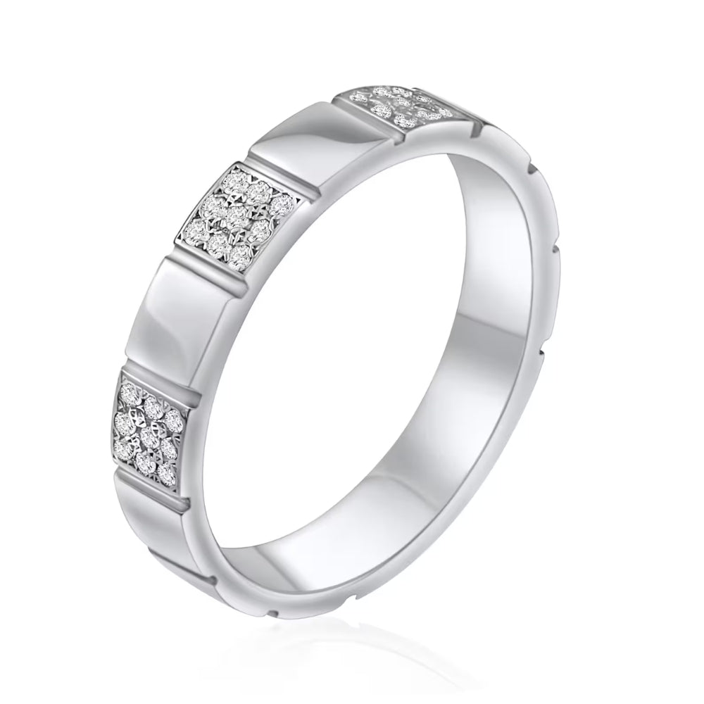 14K Gold Geometric Cube Diamond Wedding Band