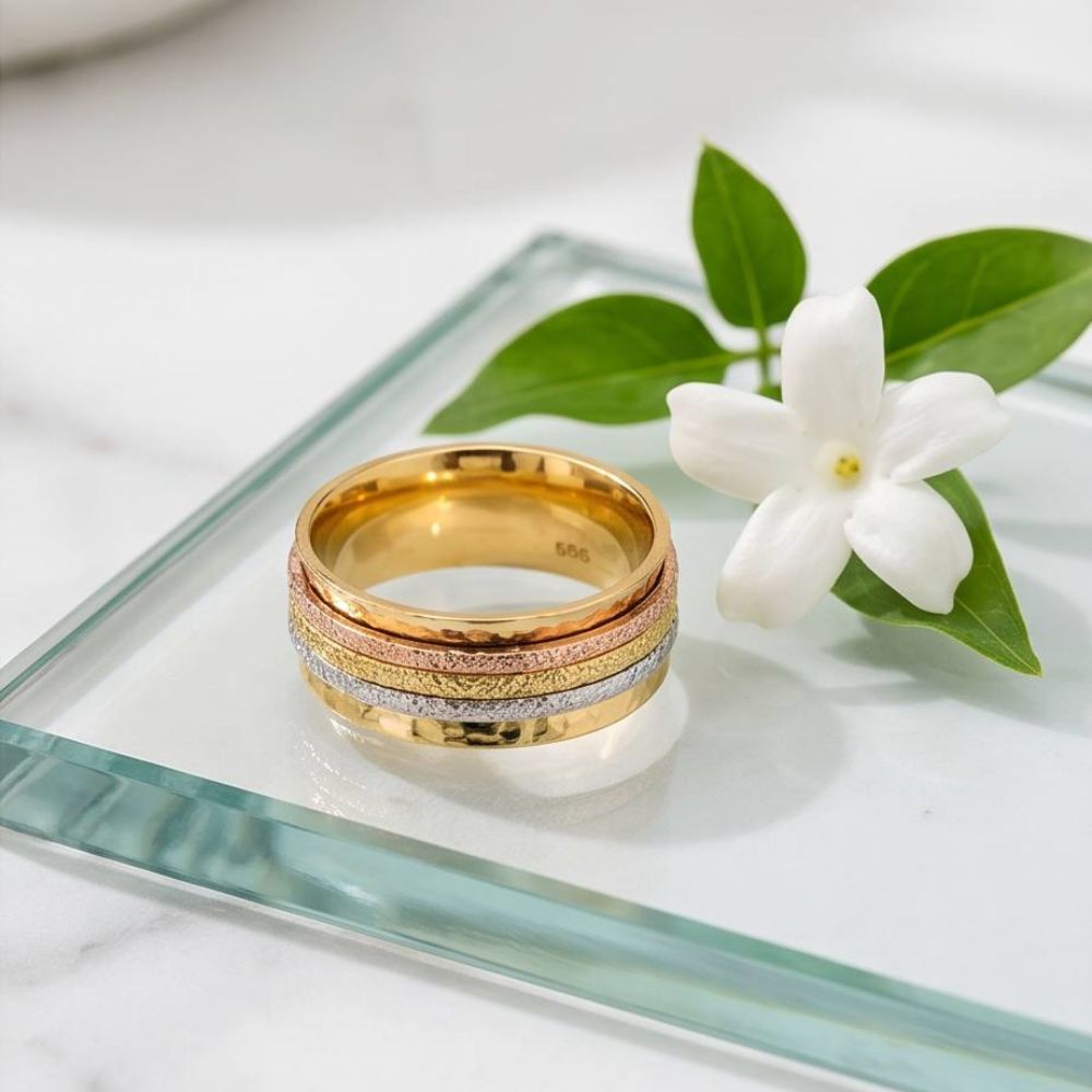 14K Tri-Color Gold Wide Spinner Ring