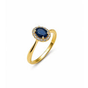Sapphire & Diamond Halo Ring in 14k Yellow Gold