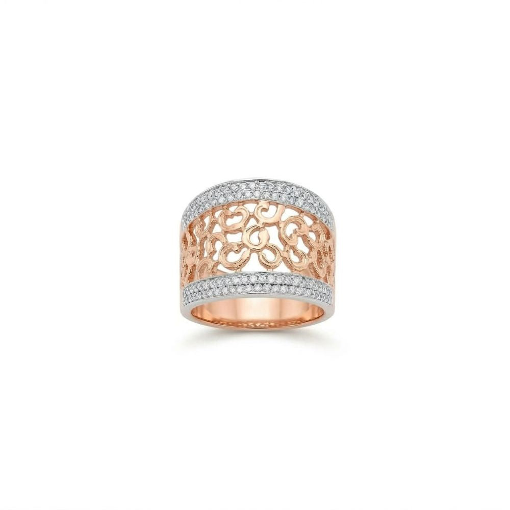 14K Gold Two-Tone Filigree Wide Band Diamond Ring