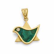 14K Gold Dove & Star of David Pendant with Natural Diamond & Eilat Stone