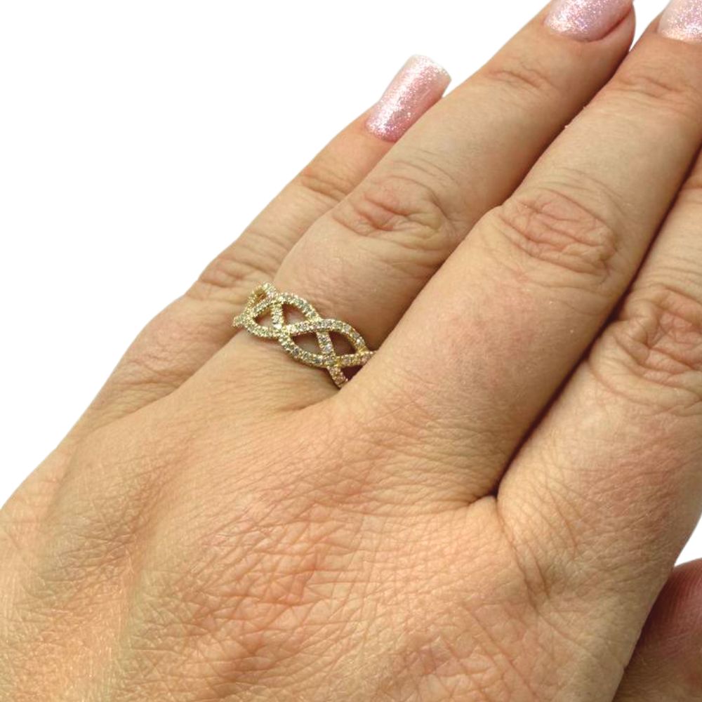 14K Gold Natural Diamond Infinity Weave Ring