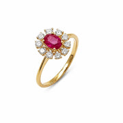14K Gold Ruby & Diamond Halo Ring