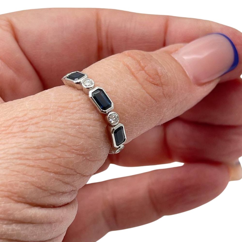 14K White Gold Sapphire & Diamond Ring