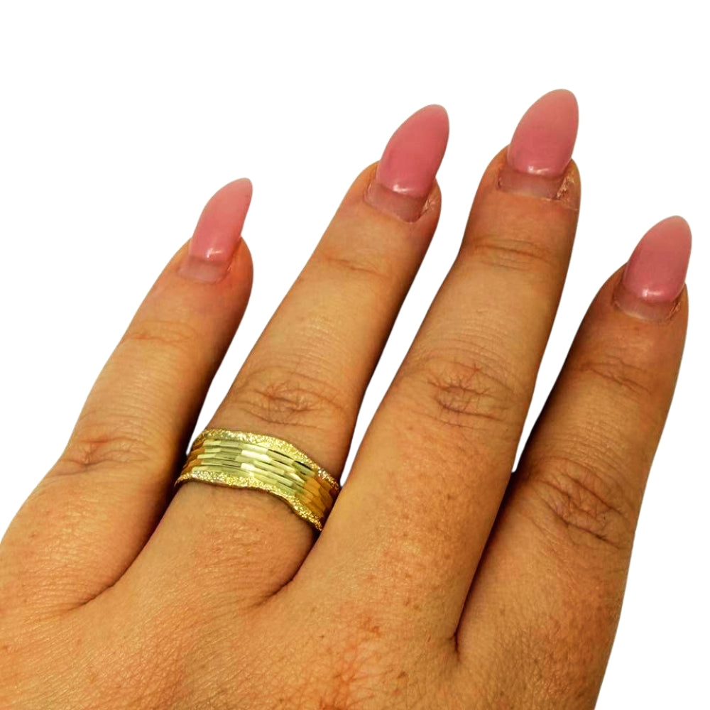 14K Gold Multi-Textured Wedding Ring – 7.5 mm Wide