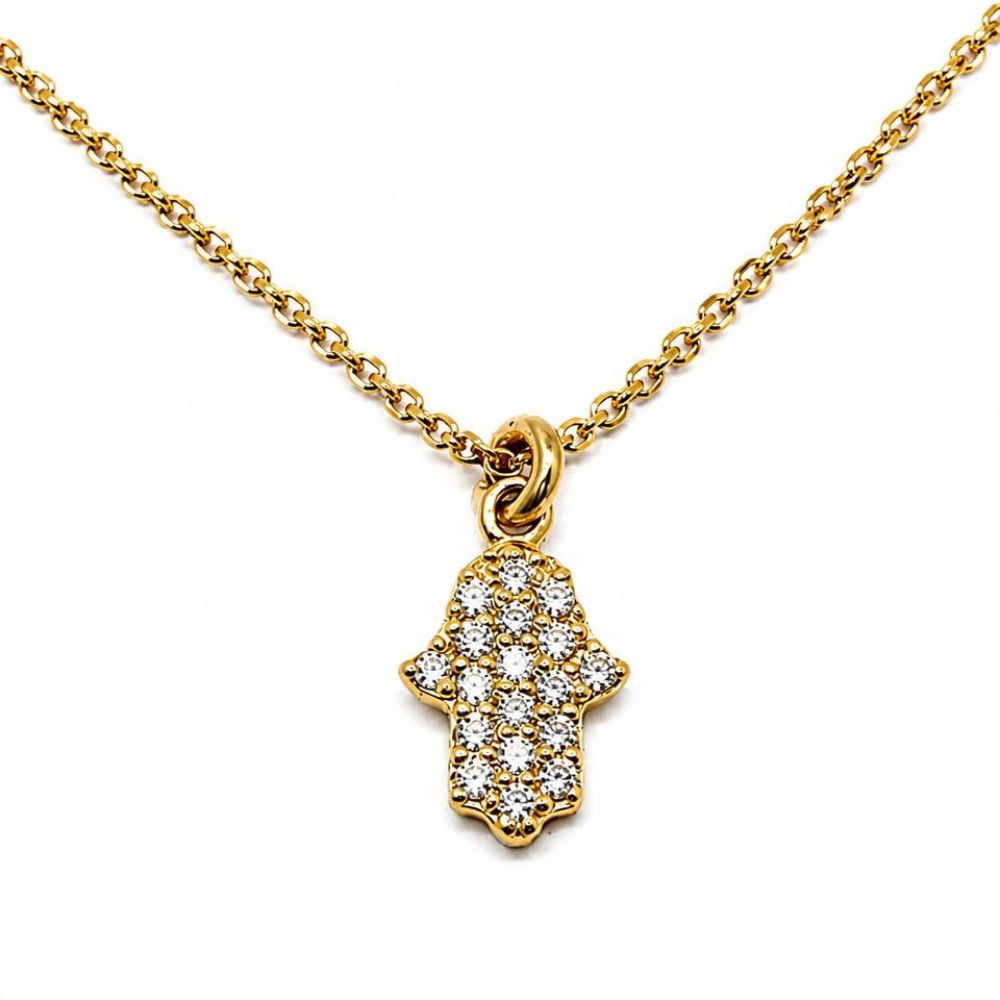 14K Yellow Gold Diamond Hamsa Hand Pendant Necklace