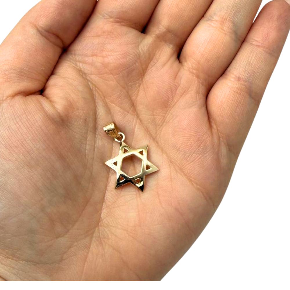 Domed 14k Gold Star of David Pendant in a Shiny Finish