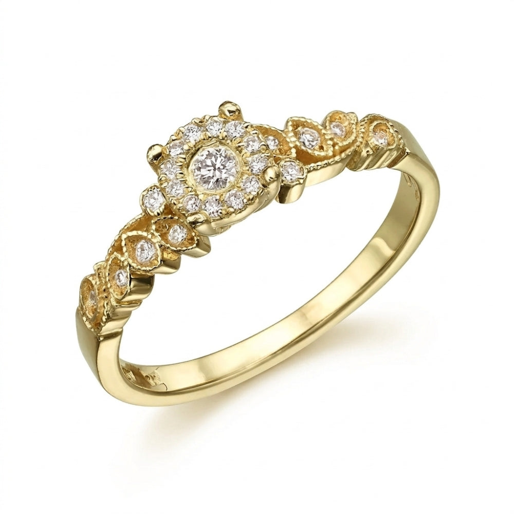 Vintage Inspired Diamond Halo Engagement Ring in 14k Gold