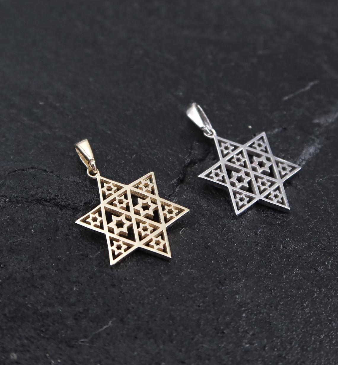 Star of David Pendant - 14K Gold Stars