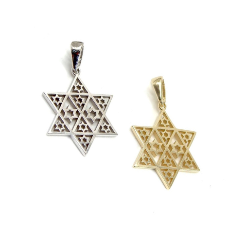 Star of David Pendant - 14K Gold Stars in