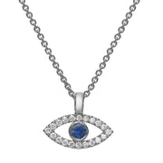 Evil Eye Pendant Chain Set | 18k White Gold | Diamond and Sapphire