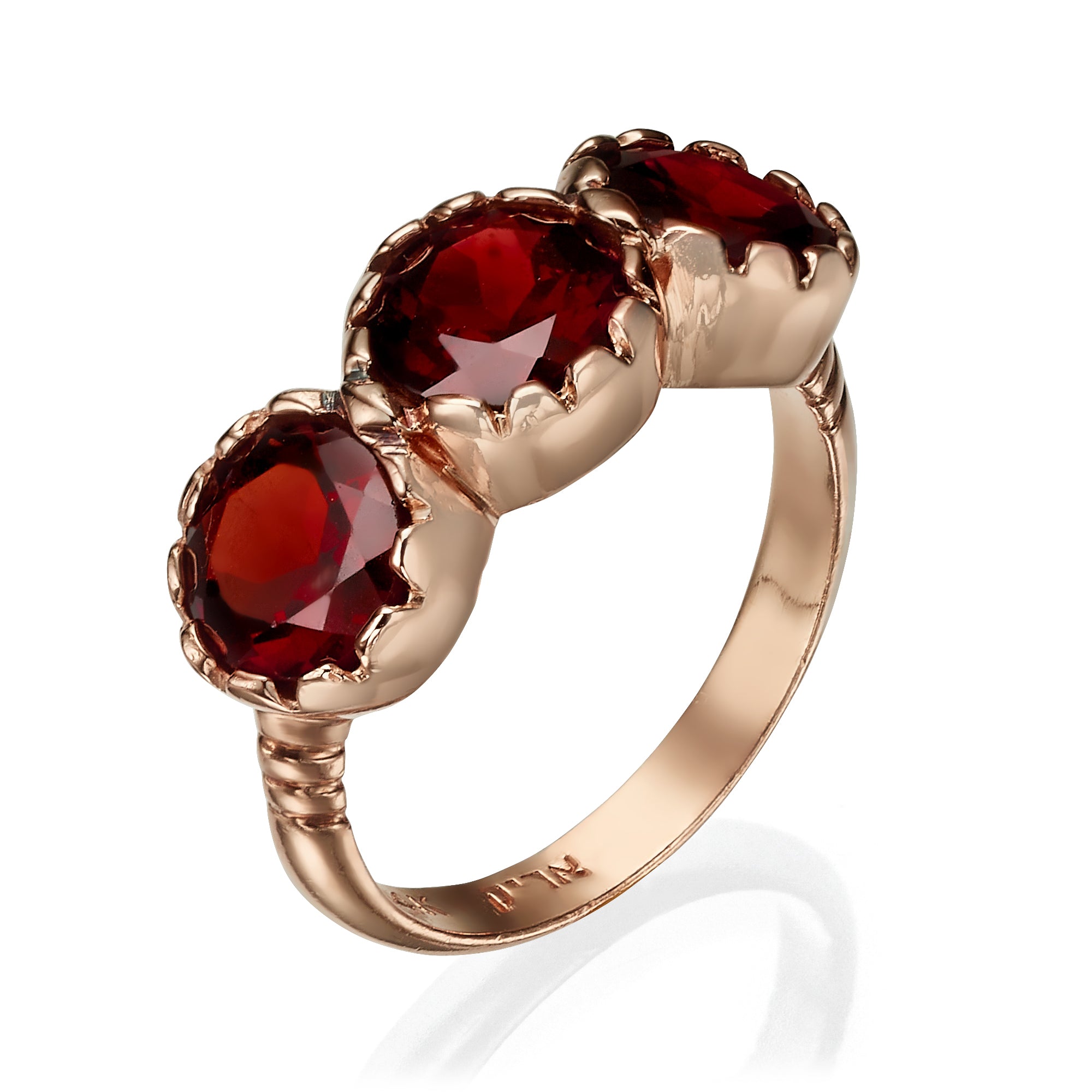 14K Rose Gold Three Garnet Ring