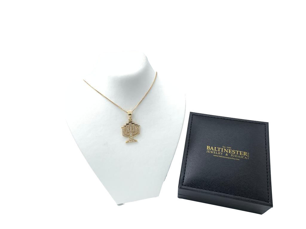 14k Gold Diamond Leveled Menorah Pendant