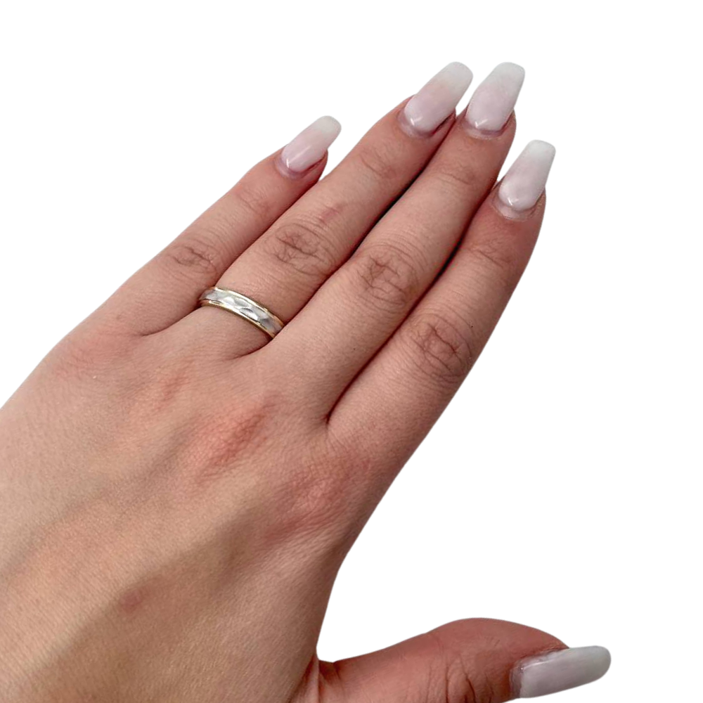Wedding Ring in Two Tone Brushed Hammered 14K Gold