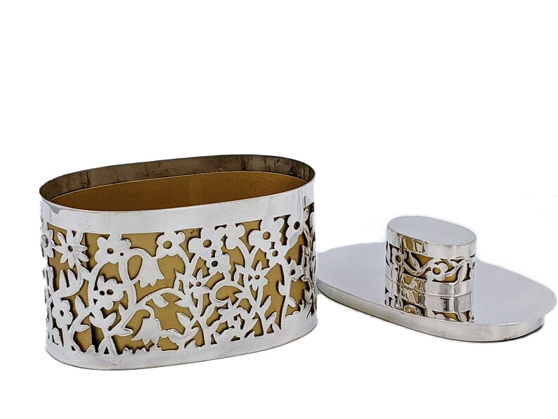 Floral Sterling Silver Etrog Box - Choice of 2 colors