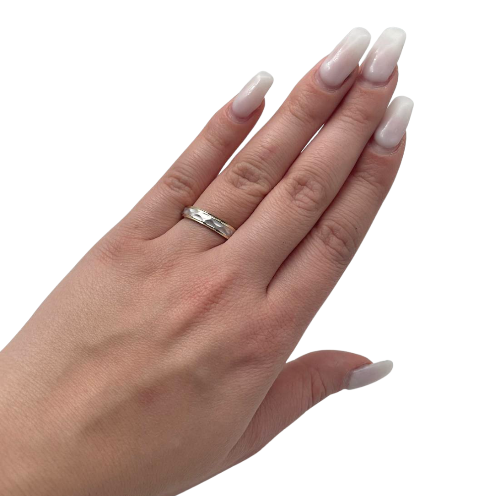Wedding Ring in Two Tone Brushed Hammered 14K Gold